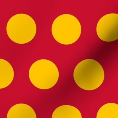 Polka Dot - Yellow on Red 2"