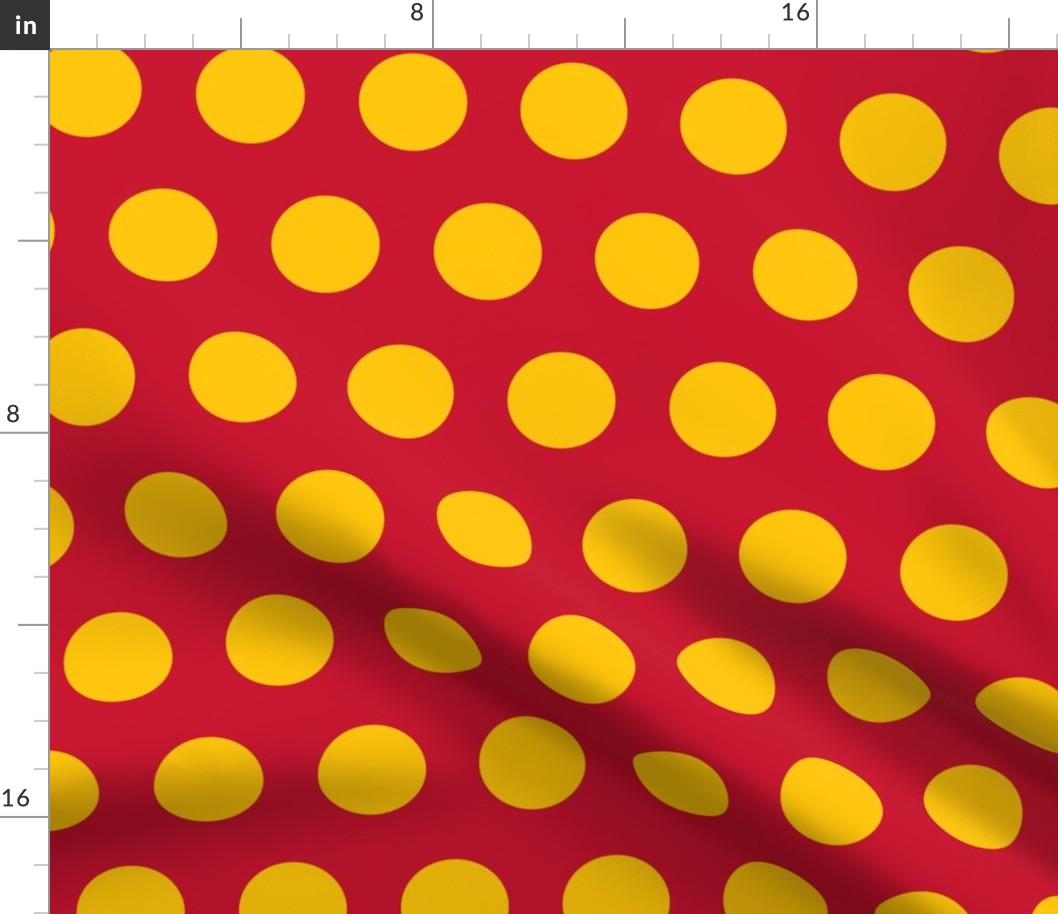 Polka Dot - Yellow on Red 2"