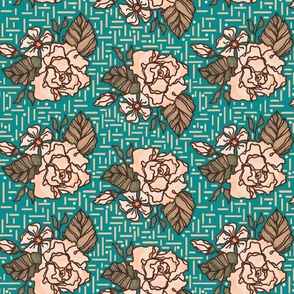 Beautiful Rose Blooms on vibrant teal (large scale)