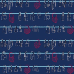 MEDIUM - Valentine's Day Love Locks Symbolize Eternal Love - Navy Blue with Red