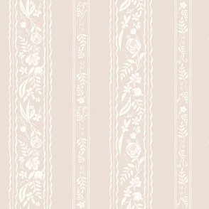  vintage creamy floral and ribbon stripe on textured dusty baby pink 