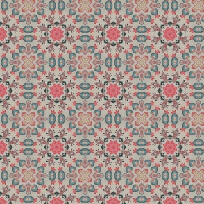 Vittoria Vintage Arabesque Print in Pink and Turquoise