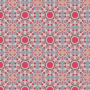 Vittoria Vintage Arabesque Print in Blue and Red