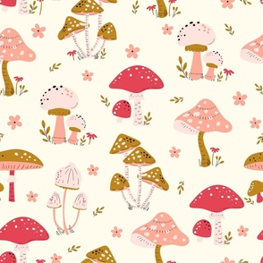 Mushrooms in autumn woodland large scale 21 inch