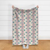545 - Large scale turquoise, coral and blue floral vine on off white - for wallpaper, curtains, table cloths, duvet covers, large scale upholstery