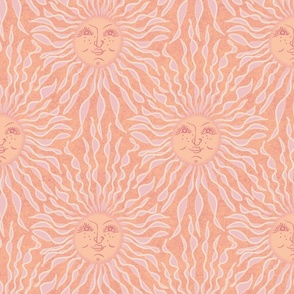 peach fuzz  fantasy boho sun celestial half drop wallpaper | happy sun rays, smiling face, optimism, cheerful suns in peach and pink | large