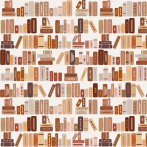 brown bookshelf with rows of books (medium)