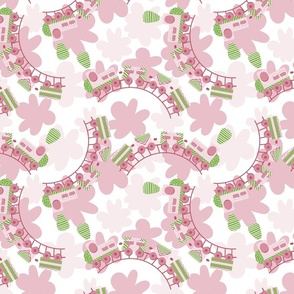 Flower Train Pink and Green with Floral Background