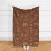 Jungle damask elephants tigers and ornaments earth tones - large scale