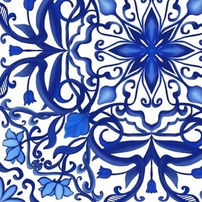 Blue and white porecelain inspired pattern