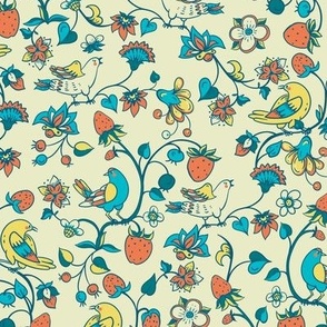 Cute Chinoiserie Bird and Strawberries