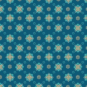 Blue floral rosette foulard pattern