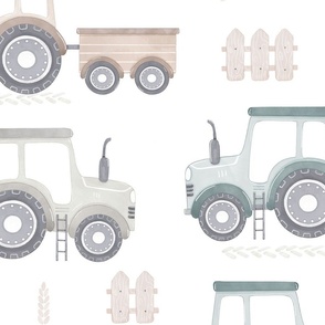 Tractor fabric- neutral fabric, farm fabric, kids fabric-Large scale