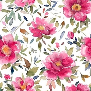 Peony floral watercolor Flower Garden Cottage Pink Magenta Small