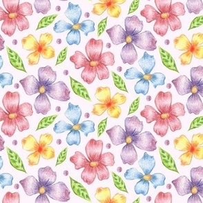 Simple flowers and leaves - busy meadow pattern