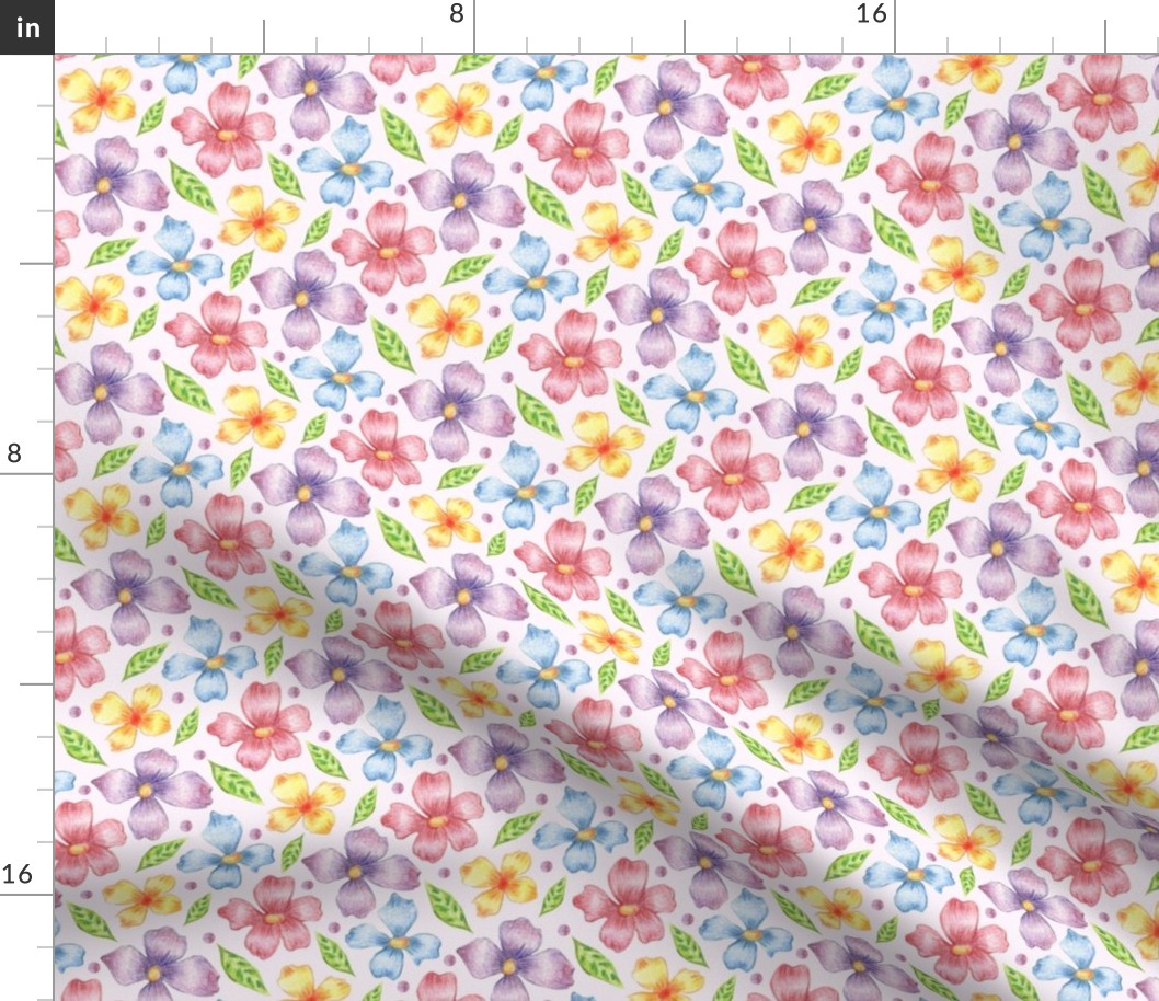 Simple flowers and leaves - busy meadow pattern