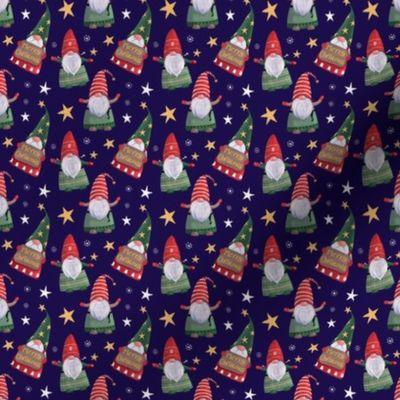 Small - Whimsical Christmas Gnomes on Dark Navy Blue