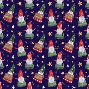 Small - Whimsical Christmas Gnomes on Dark Navy Blue