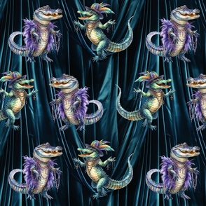 CROCODILE MARDI GRAS 6 BLUE CURTAIN DRAPERY FLWRHT