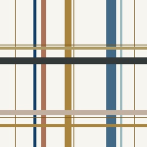 (XL) plaid in blue brown yellow beige black grey on white