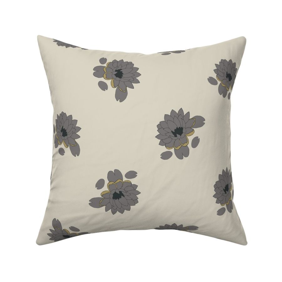 (XL) dark grey water lily polka dots on beige