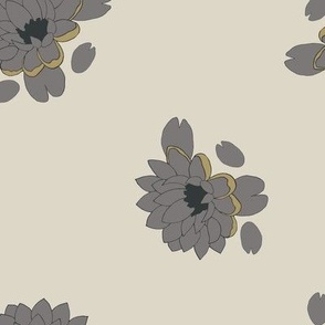 (XL) dark grey water lily polka dots on beige