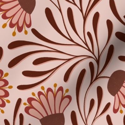 floral tangled daisies - pink / brown