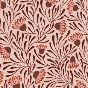 floral tangled daisies - pink / brown