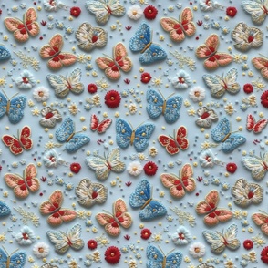  Cottagecore Blue Embroidered Butterflies