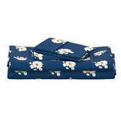 (XL) white water lily polka dots on navy blue