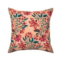Indian Floral Block Print Peach and Teal