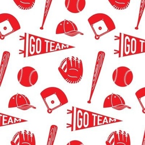 baseball team, bat, glove, diamond, pennant RED