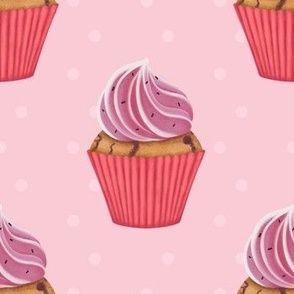 Cupcake and polka dots pink pattern
