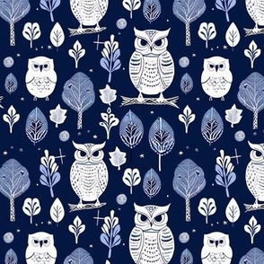 Night time owls // folk owls with moons and stars