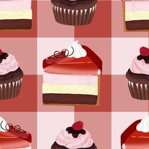 Rasberry muffins and cheesecake desserts check pattern