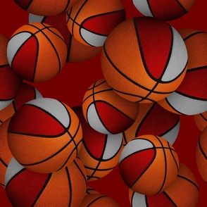 red gray sports team colors basketballs pattern on dark red background