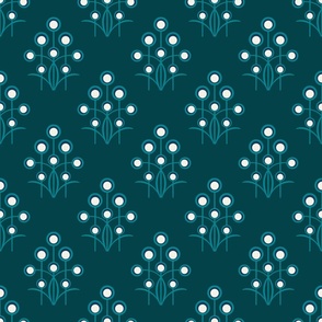 Art Deco floral motif - teal and white