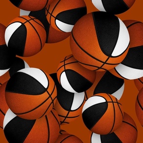 black white sports team colors basketballs pattern on orange background