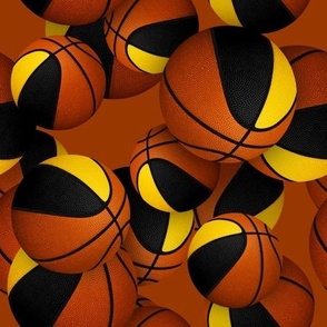 black gold sports team colors basketballs pattern on orange background