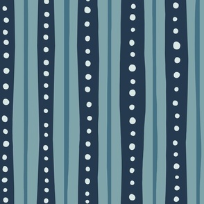 Boho Stripes - navy and blue - stripes, hand drawn, blue dots, blue stripes