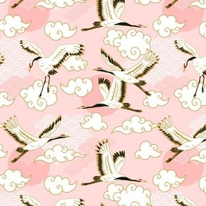 Japanese cranes, blush medium scale wallpaper,fabric 