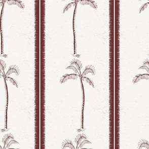 Palm trees and beachy, boho stripes burgundy on cream - large scale