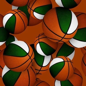 green white sports team colors basketballs pattern on orange background