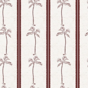Palm trees and beachy, boho stripes burgundy on cream - medium scale