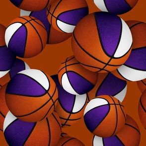 purple white sports team colors basketballs pattern on orange background