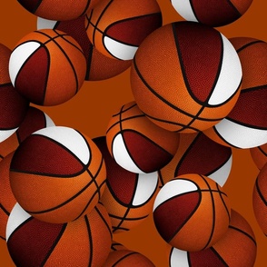 maroon white sports team colors basketballs pattern on orange background