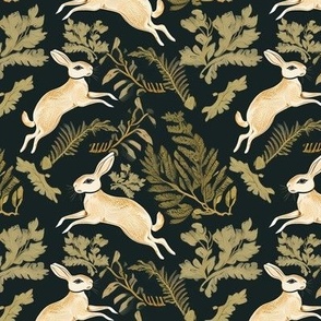 Leaping Rabbits and ferns // William Morris style