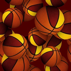 maroon gold sports team colors basketballs pattern on maroon background