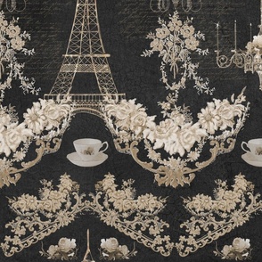 Elegant Paris Parisian Floral Eiffel Tower in Black n Cream by Audrey Jeanne