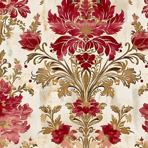 Dynasty Damask - Raspberry-Cream/Gold Wallpaper - New for 2024